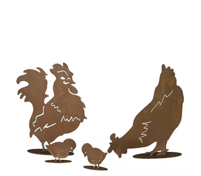 H.G-Deko Hühnerfamilie 4-teilig: Hahn, Henne, zwei Küken