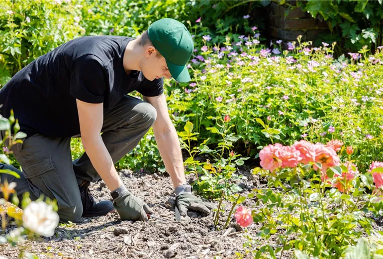 Mann bei der Gartenarbeit